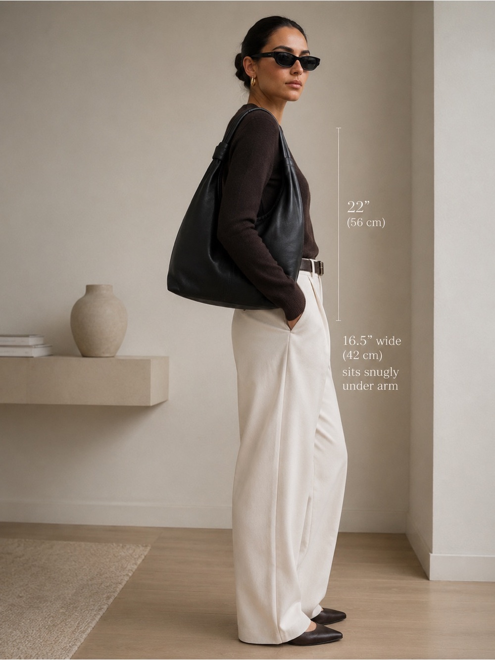 COS Large Black Sheep Leather Hobo Oversized Slouchy Shoulder Bag